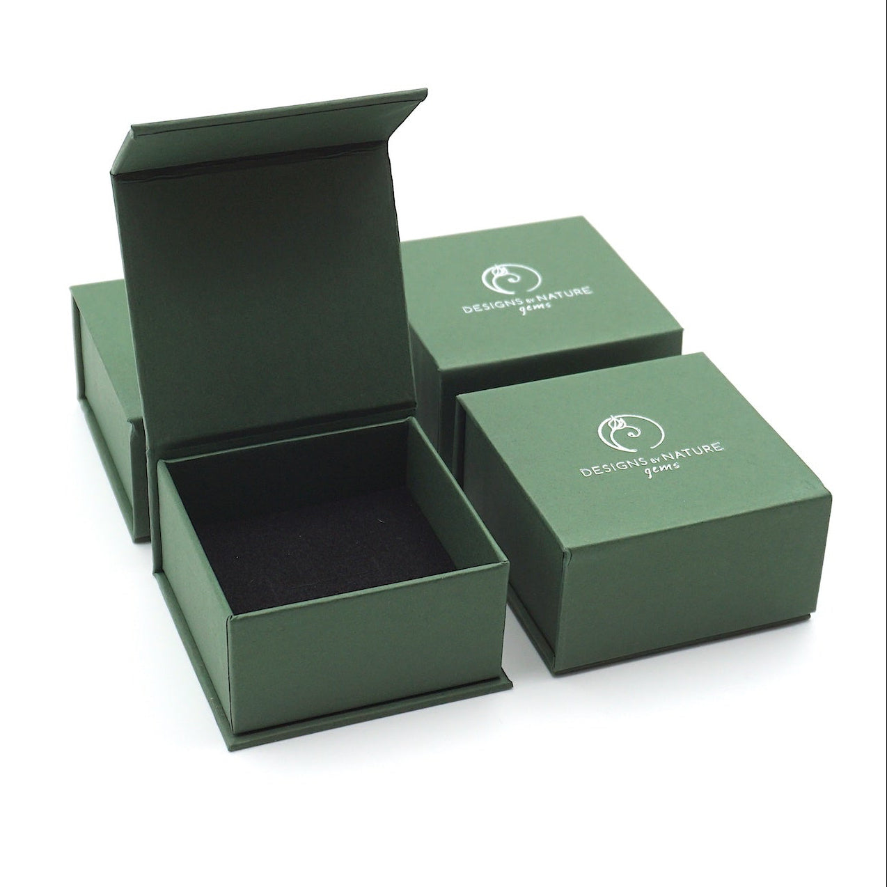 Designs by Nature Gems branded jewelry box — gift-ready packaging included with every raw ruby gold vermeil stud earring purchase