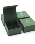 Designs by Nature Gems jewelry box packaging for raw emerald adjustable ring in gold vermeil