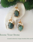 Three different emerald and freshwater pearl pendants, natural stone variation reference, handmade jewelry