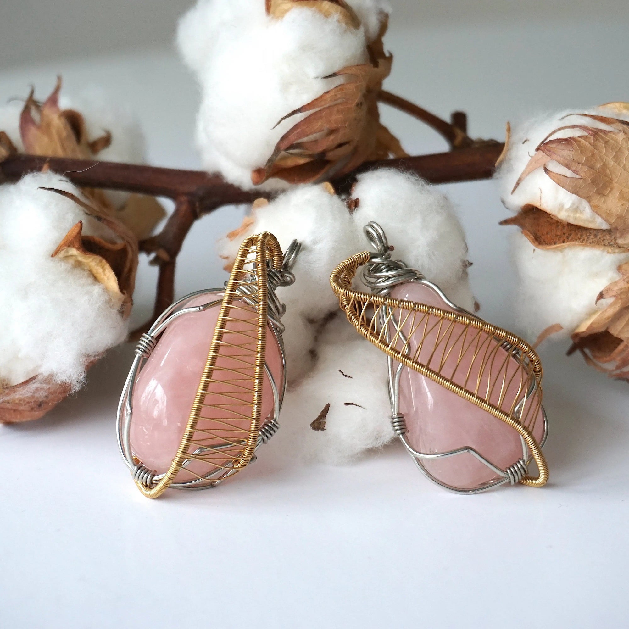 Gold Rose Quartz Crystal Necklace - White Gold/Gold Plated DesignsbyNatureGems