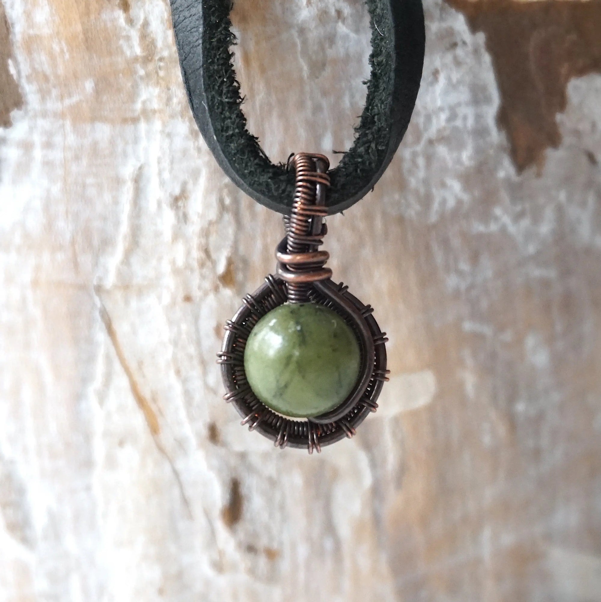 Green Jade Charm Necklace - Antiqued Copper Designs by Nature Gems