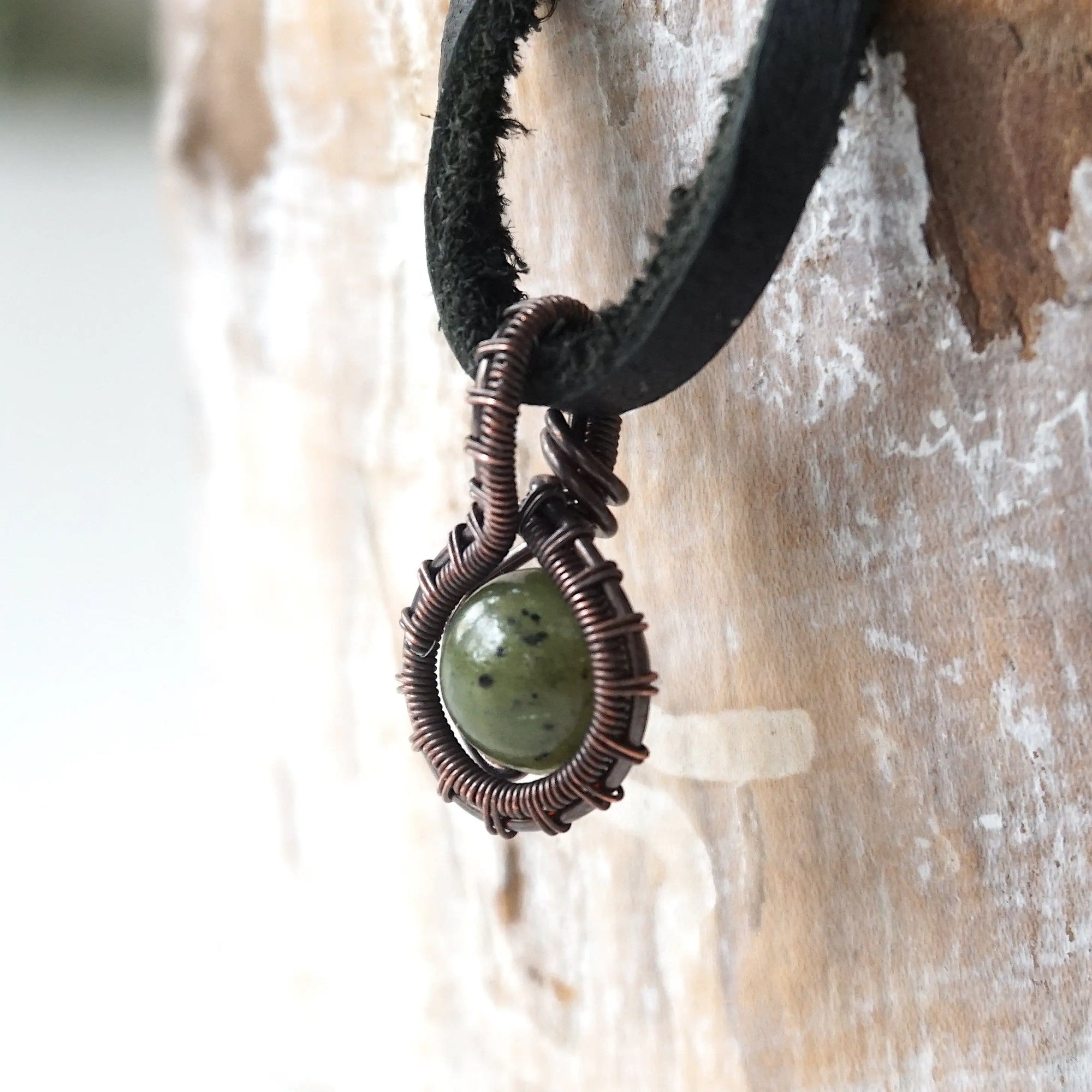 Green Jade Charm Necklace - Antiqued Copper Designs by Nature Gems