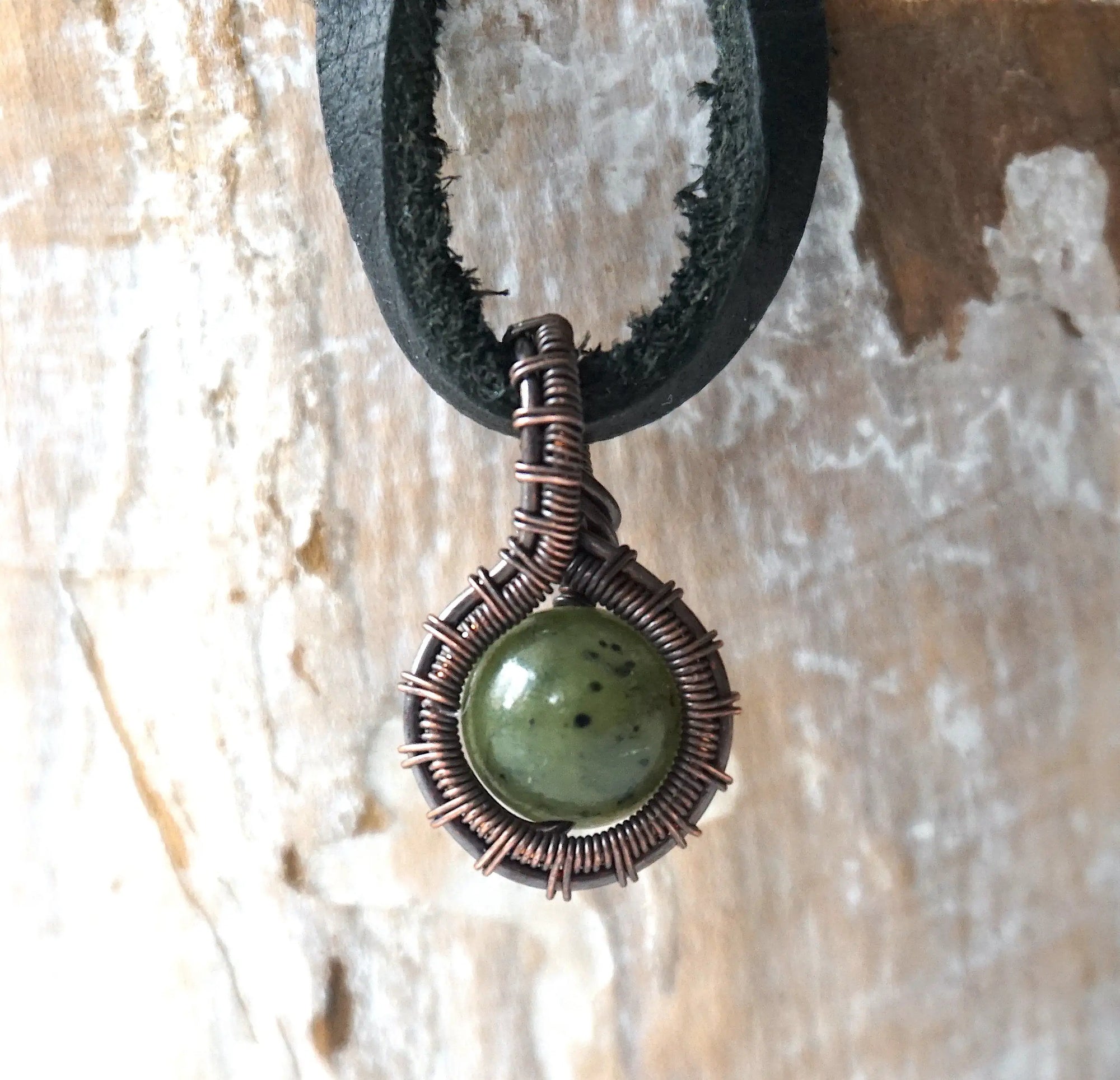 Green Jade Charm Necklace - Antiqued Copper Designs by Nature Gems