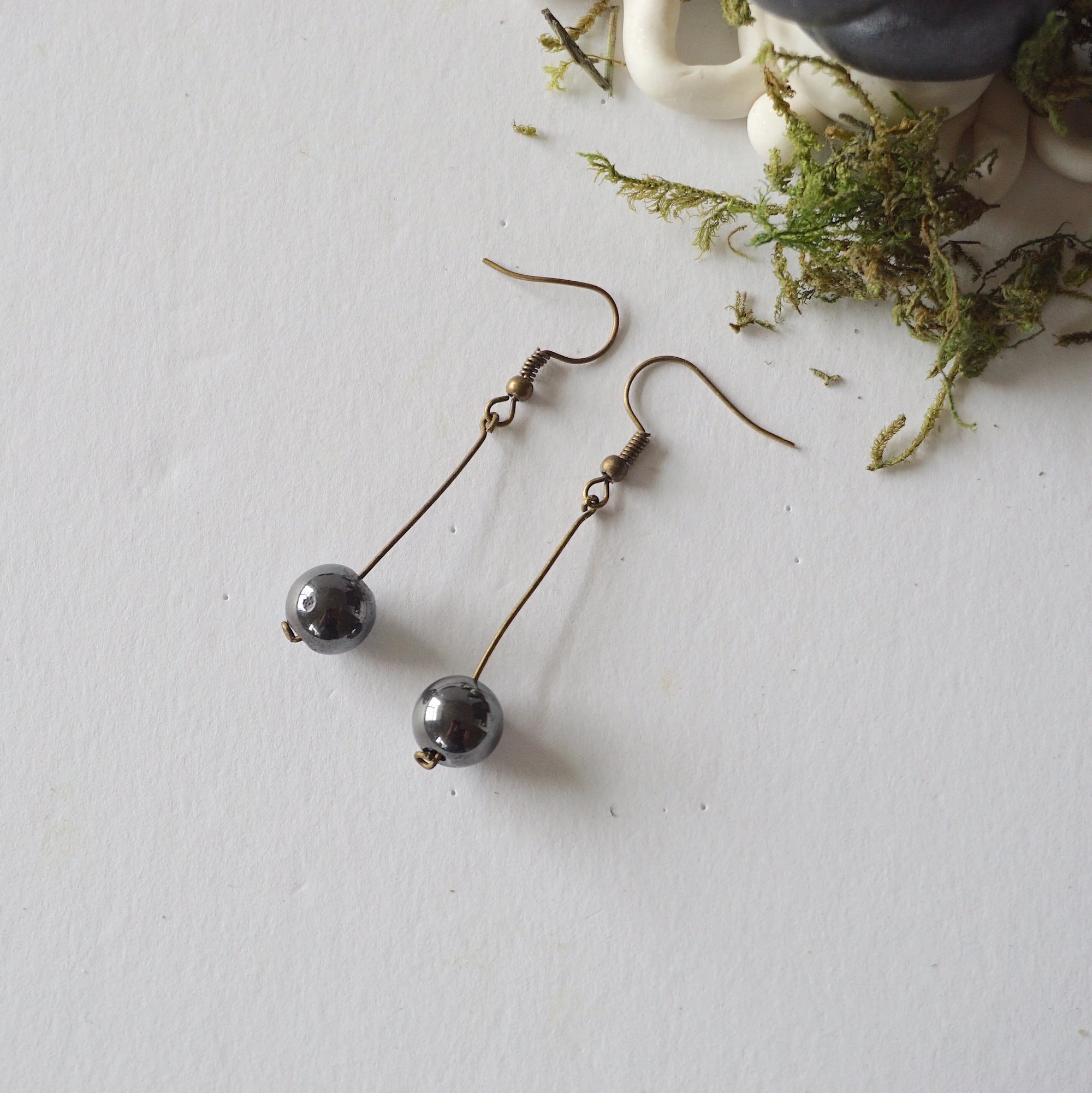 Hematite Crystal Drop Earrings in Antique Bronze Designs by Nature Gems
