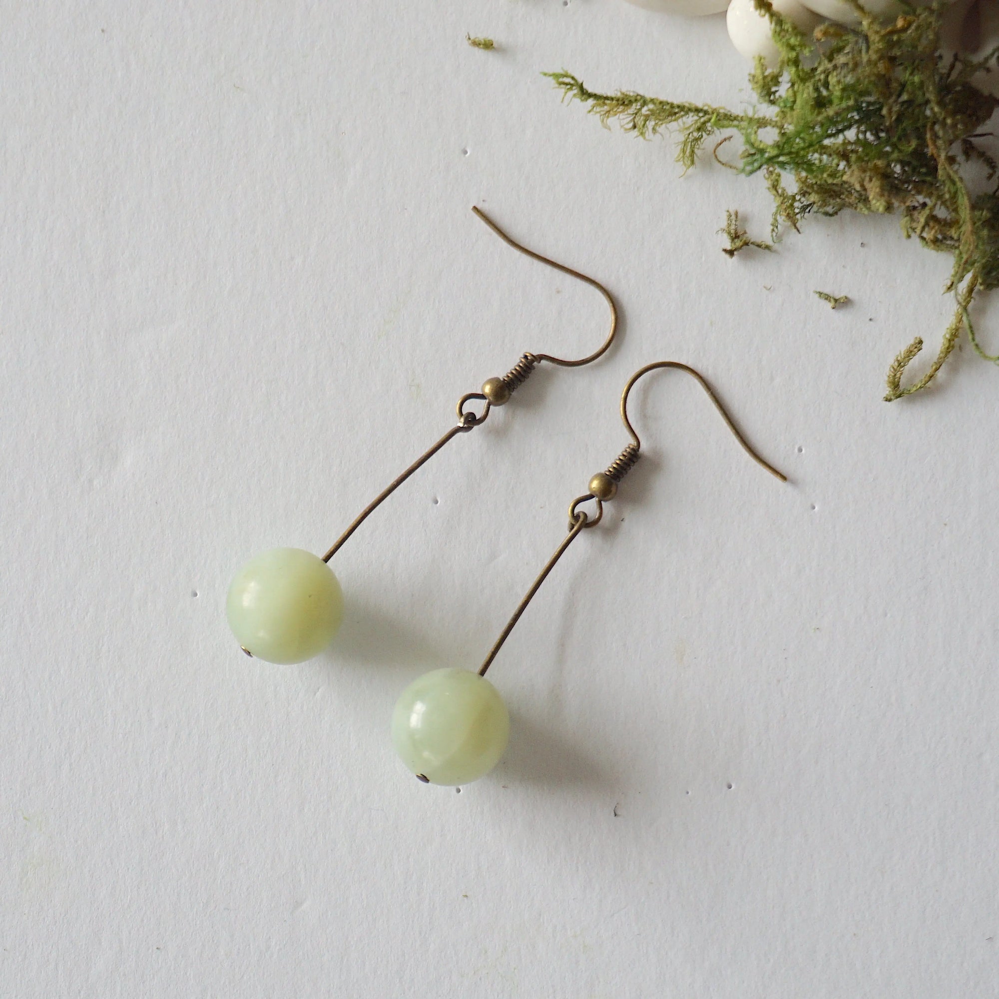 Jade Crystal Drop Earrings in Antique Bronze Designs by Nature Gems