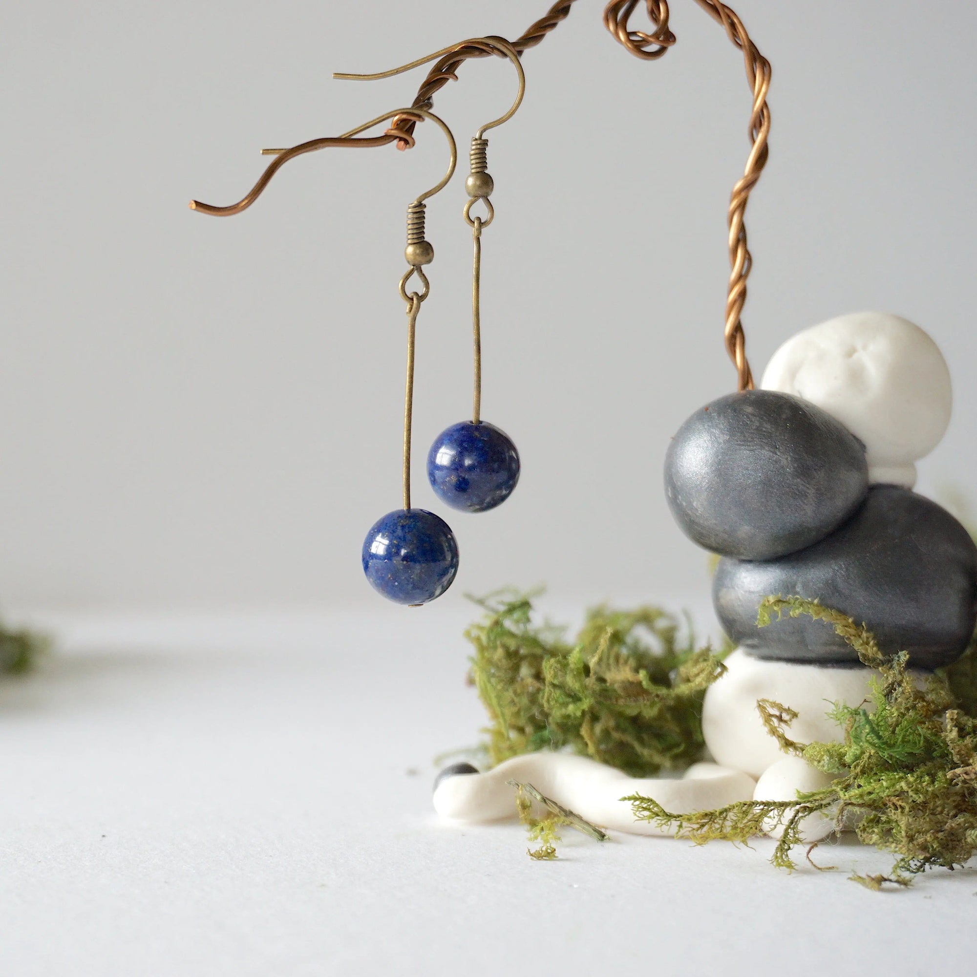Lapis Lazuli Crystal Drop Earrings in Antique Bronze Designs by Nature Gems