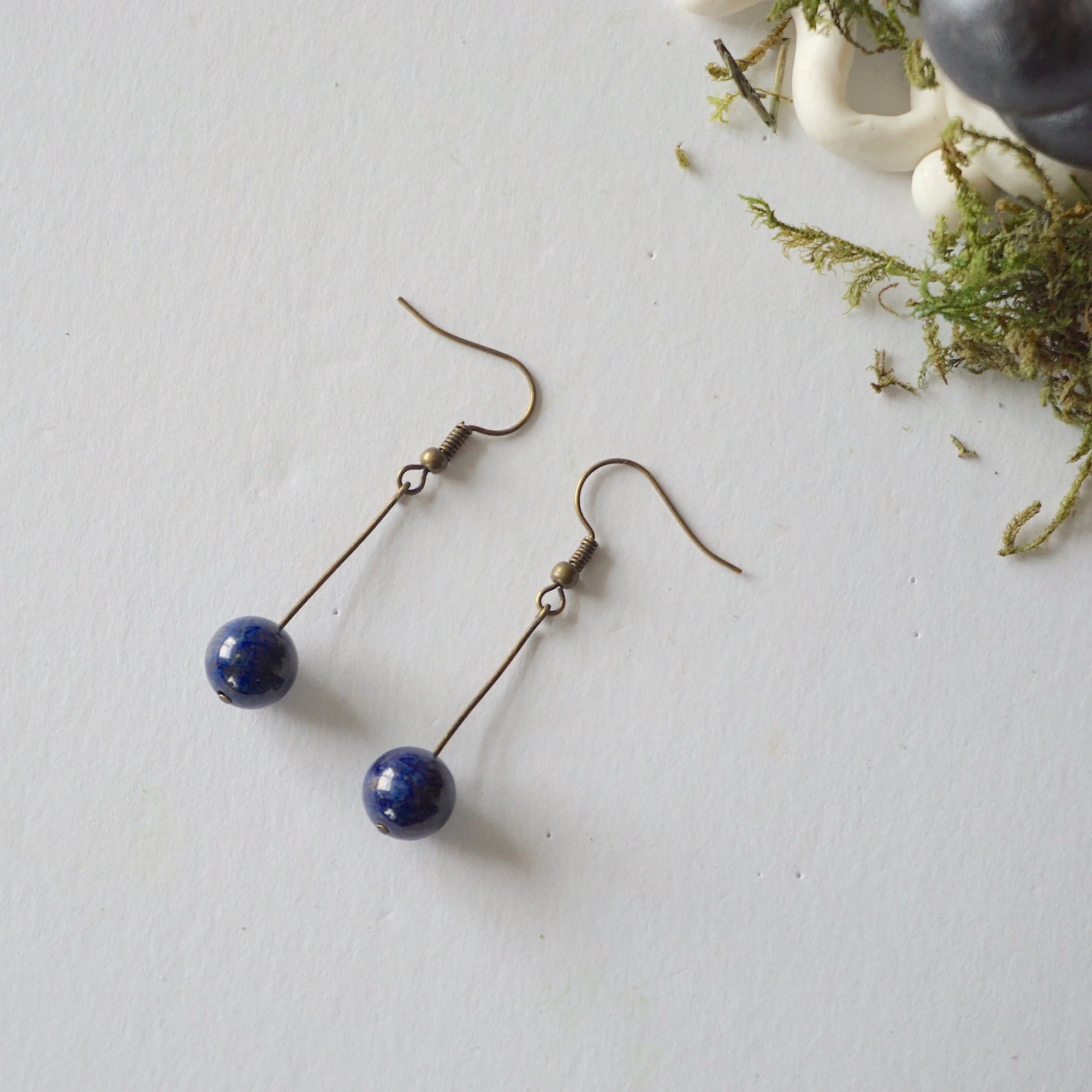 Lapis Lazuli Crystal Drop Earrings in Antique Bronze Designs by Nature Gems