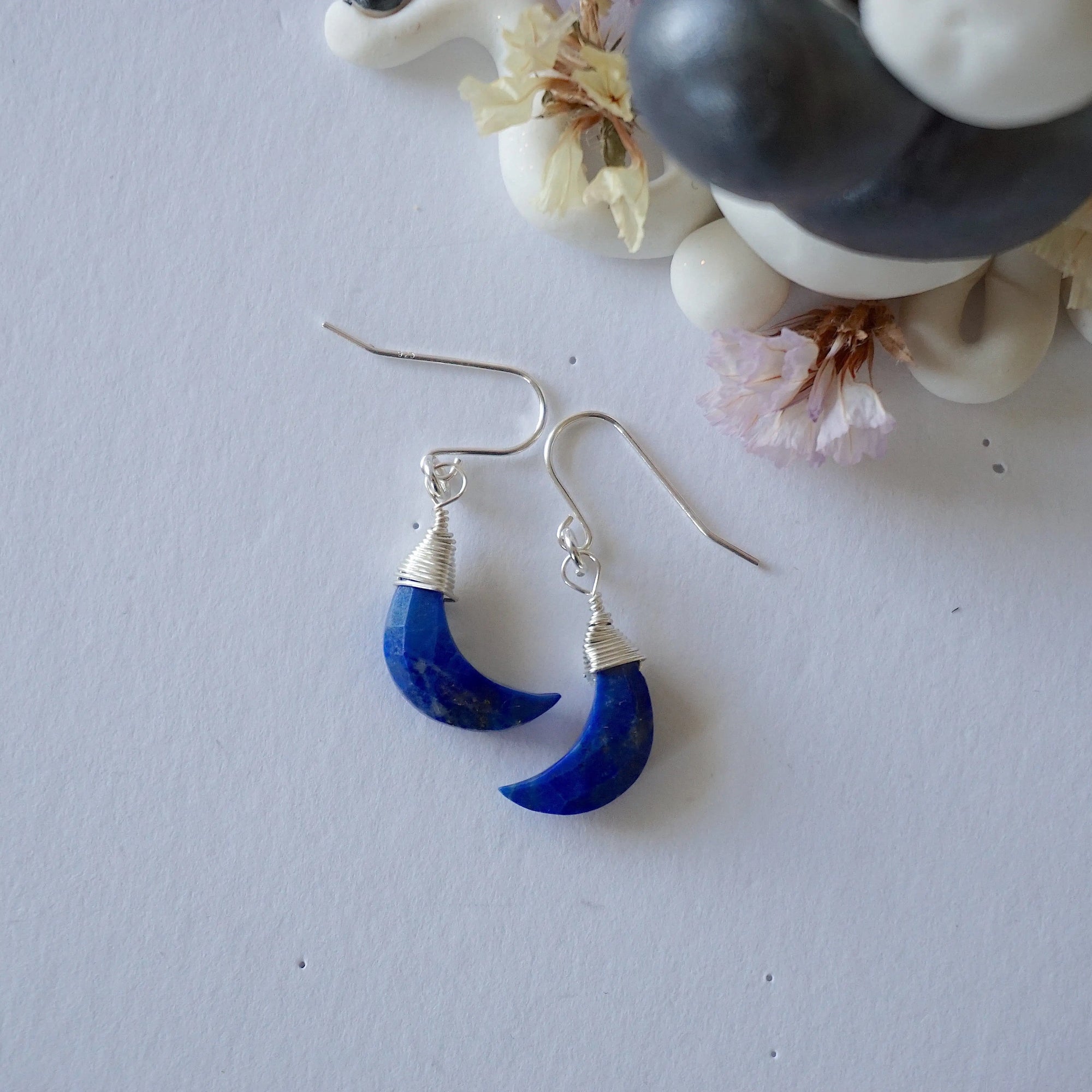 Lapis Lazuli Sterling Silver Moon Earring Designs by Nature Gems
