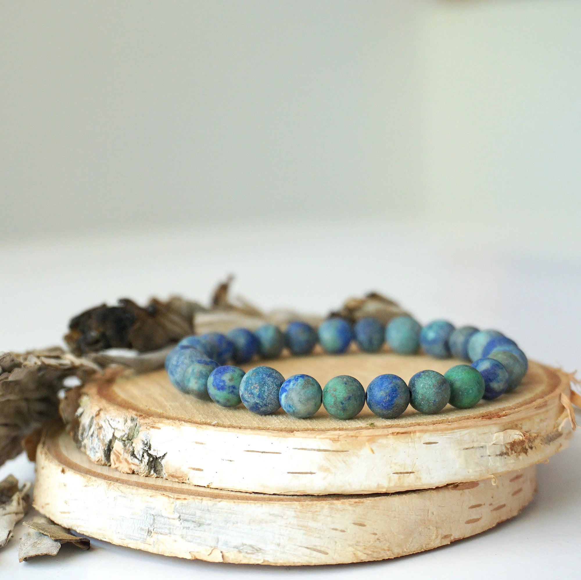 Matte Azurite Healing Crystal - Mala Bracelet DesignsbyNatureGems
