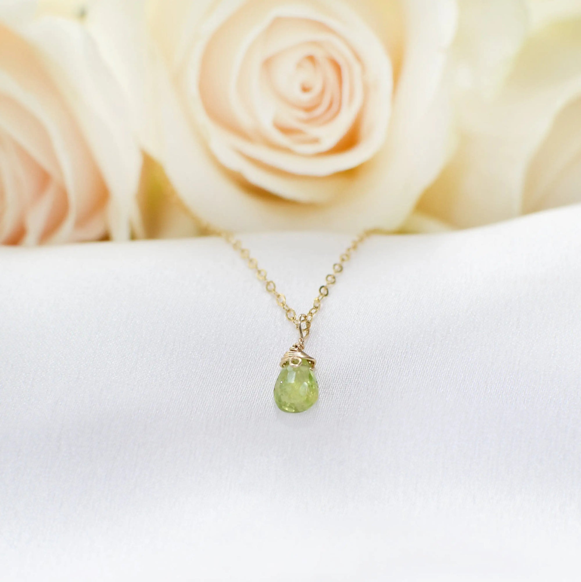 Minimalist peridot necklace — dainty 14k gold filled August birthstone pendant, handmade crystal jewelry for women, Toronto artisan