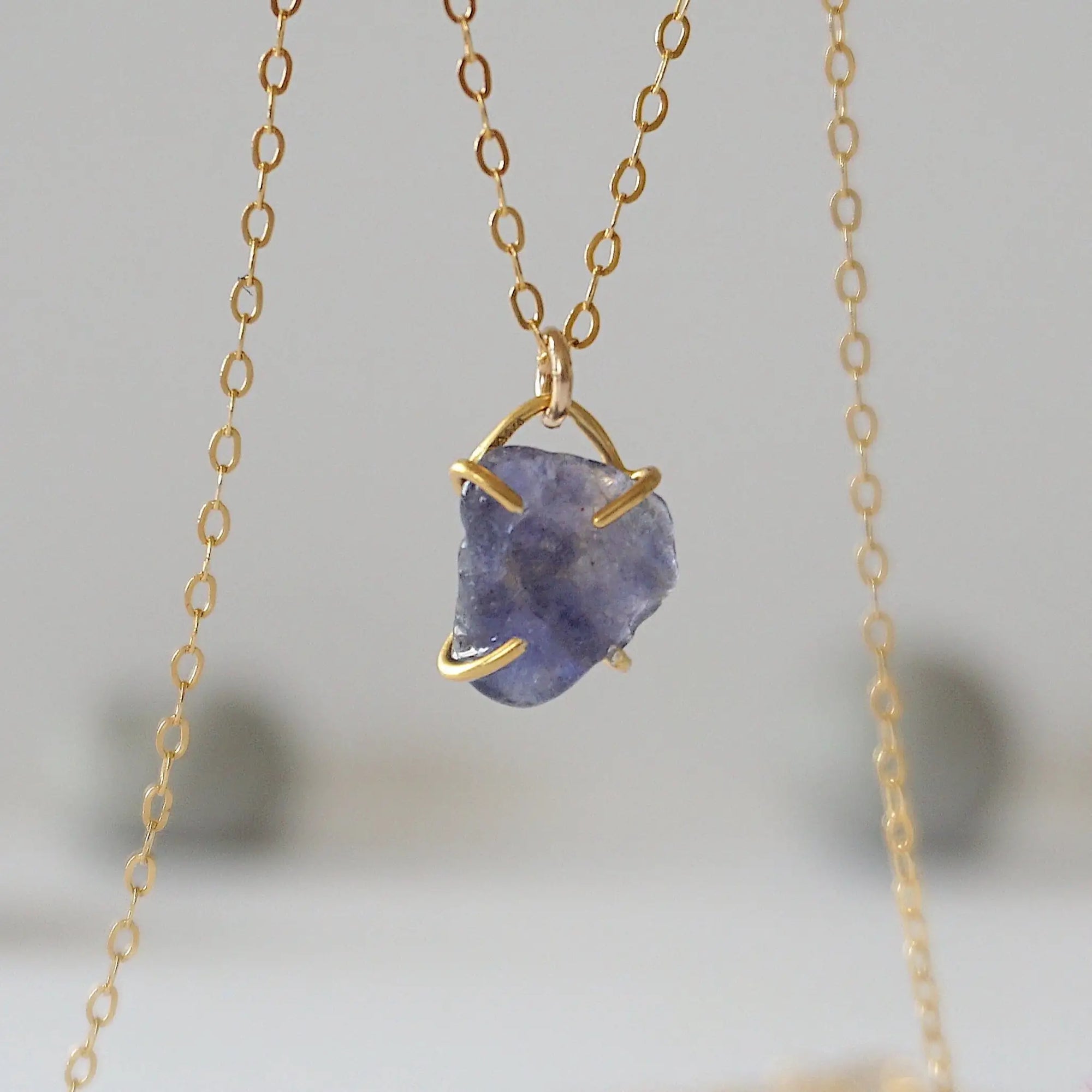 Minimalist raw sapphire necklace for women — gold vermeil prong setting on a 14k gold-filled cable chain, handcrafted crystal jewelry by Designs by Nature Gems