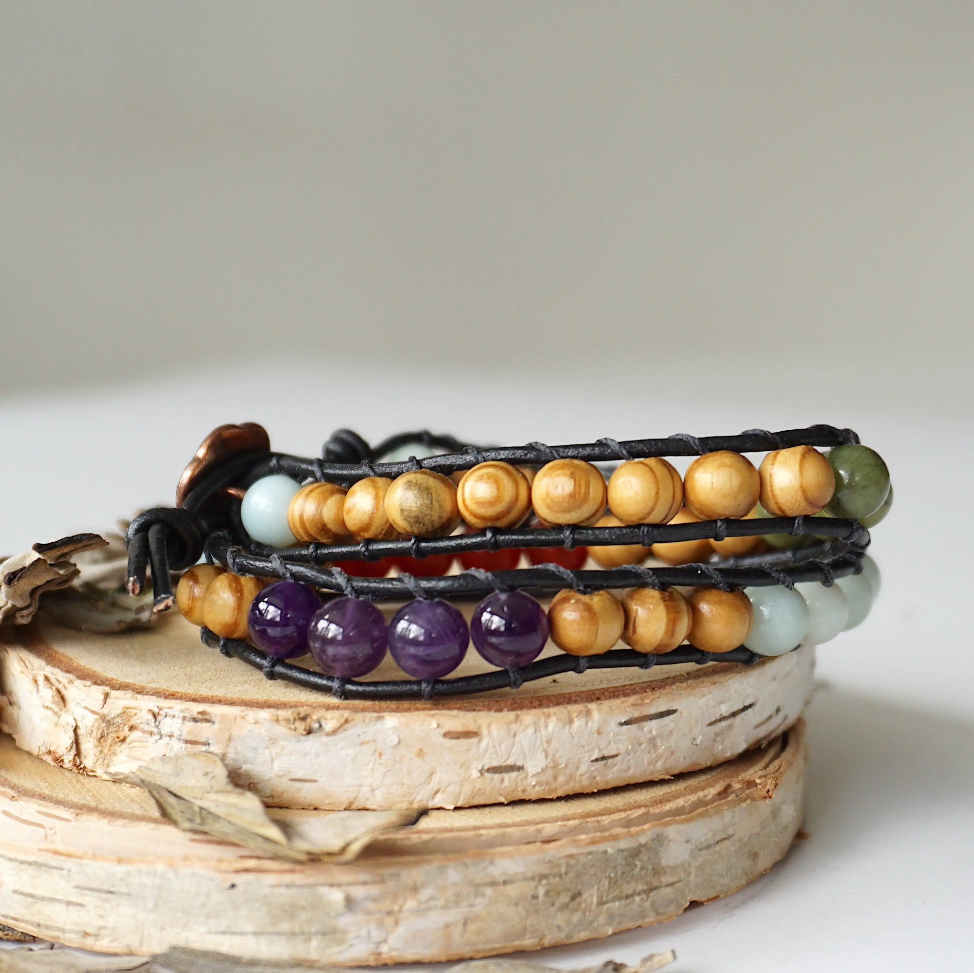 Mixed Crystal Wrap Bracelet with Olive Wood DesignsbyNatureGems