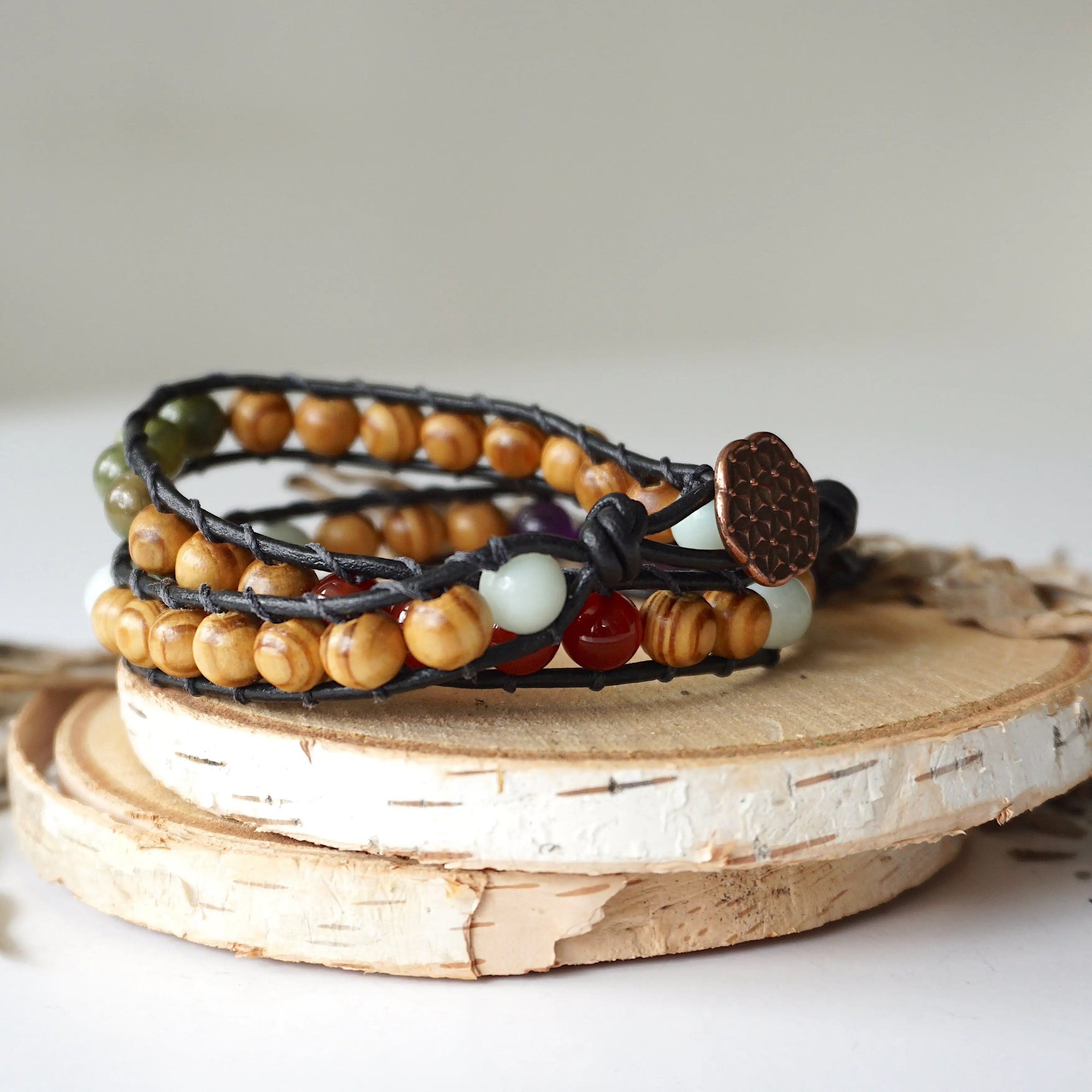 Mixed Crystal Wrap Bracelet with Olive Wood DesignsbyNatureGems