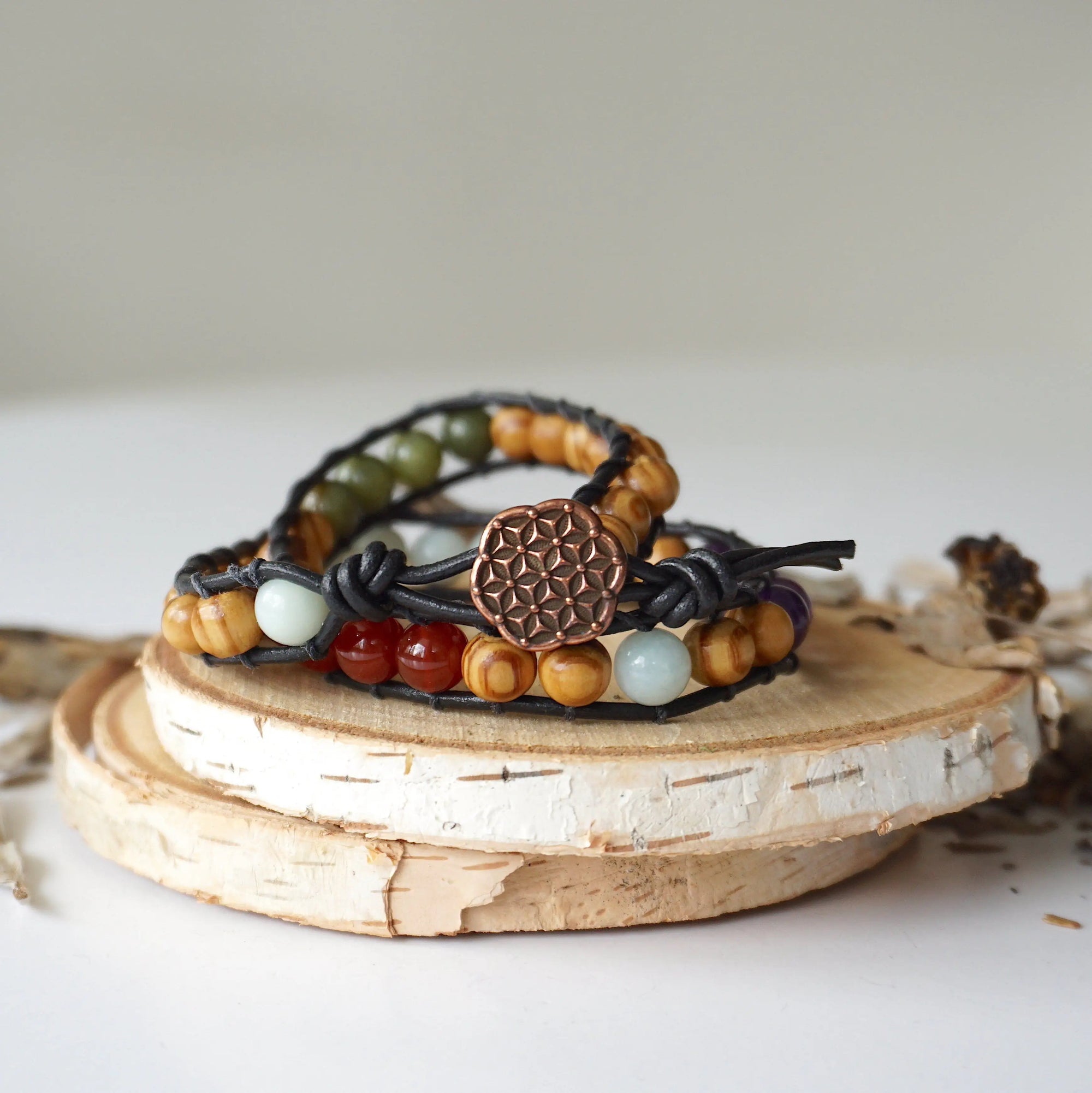 Mixed Crystal Wrap Bracelet with Olive Wood DesignsbyNatureGems