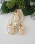 Three different moonstone and freshwater pearl pendants, natural stone variation reference, handmade jewelry