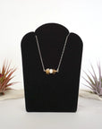 Natural citrine and pearl bar necklace in sterling silver 925 - handmade wire wrapped horizontal crystal pearl pendant full view November June birthstone jewelry