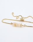 Natural opal slider bracelet with raw opal crystals on gold plated brass adjustable chain - October birthstone jewelry for women