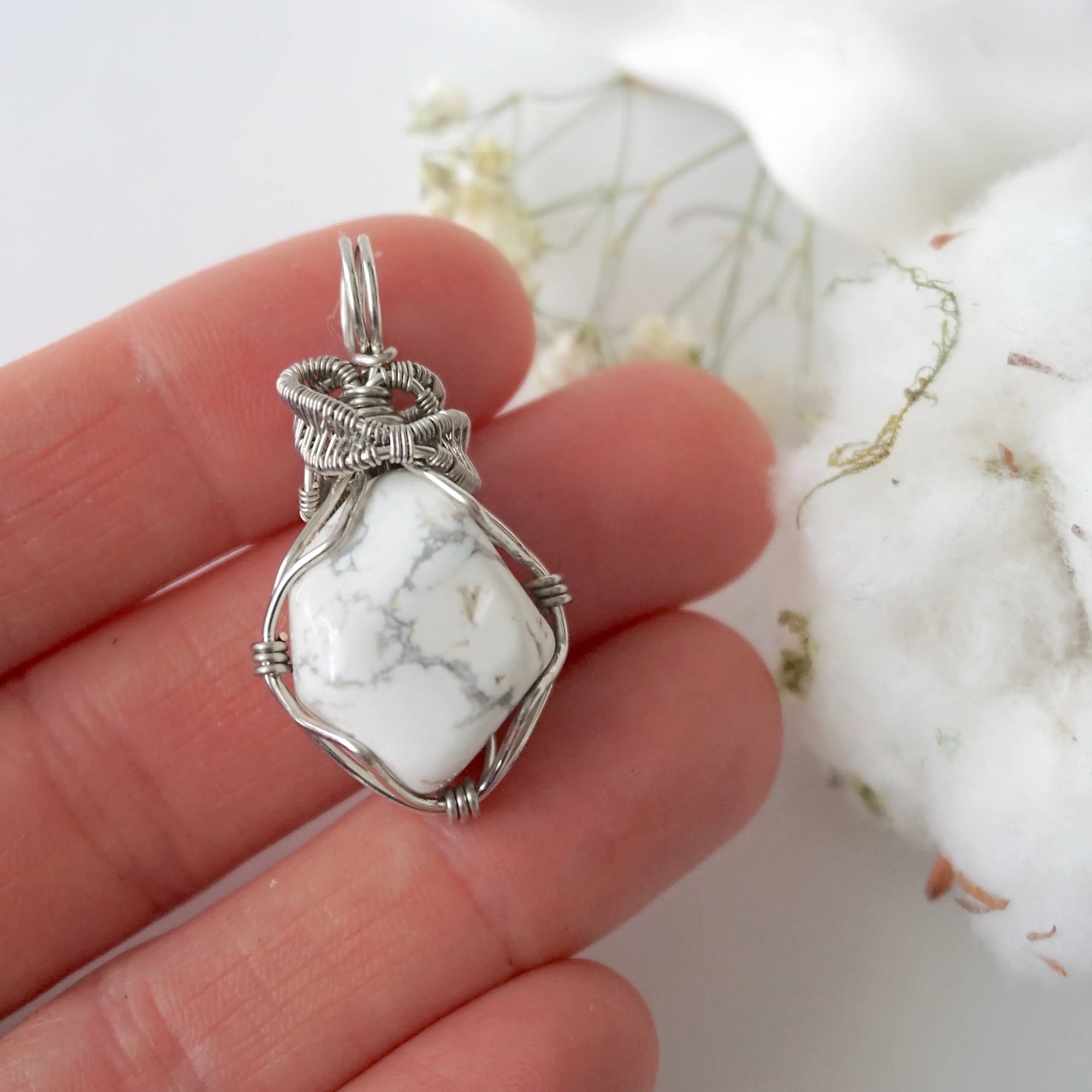 (NEW) White Howlite Pendant - Necklace Designs by Nature Gems