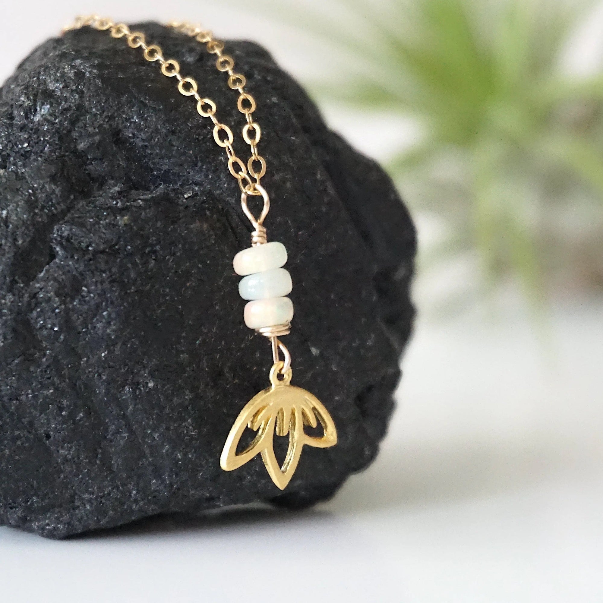 Opal Gold Lotus Necklace Designs by Nature Gems