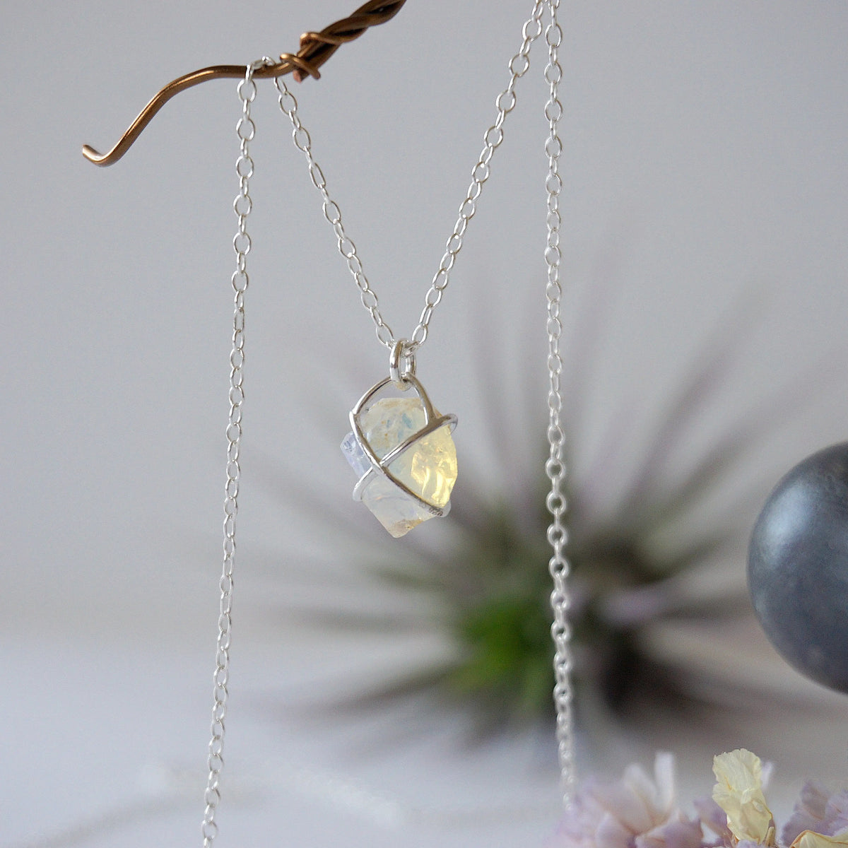 Opal Sterling Silver Huggie Charm Necklace Designs by Nature Gems