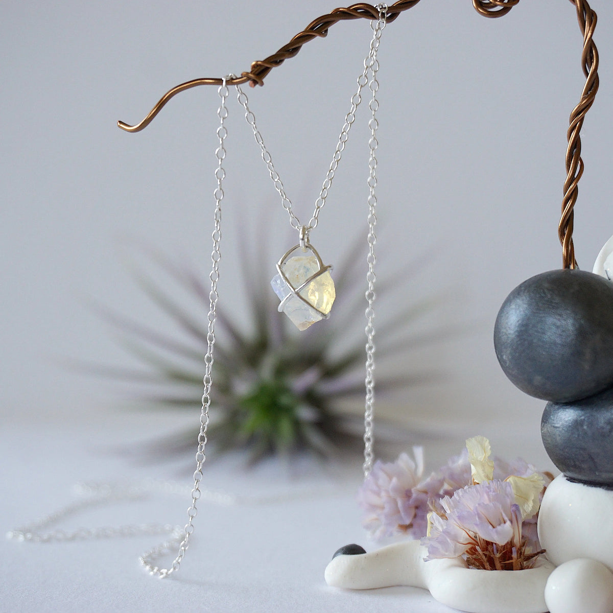 Opal Sterling Silver Huggie Charm Necklace Designs by Nature Gems