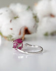 Back view of pink ruby adjustable ring showing 925 sterling silver open band — adjustable crystal ring fits US sizes 4 to 10
