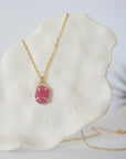Minimalist pink ruby necklace for women with natural ruby in four-prong 14k gold vermeil setting on fine gold filled cable chain — handmade by Designs by Nature Gems