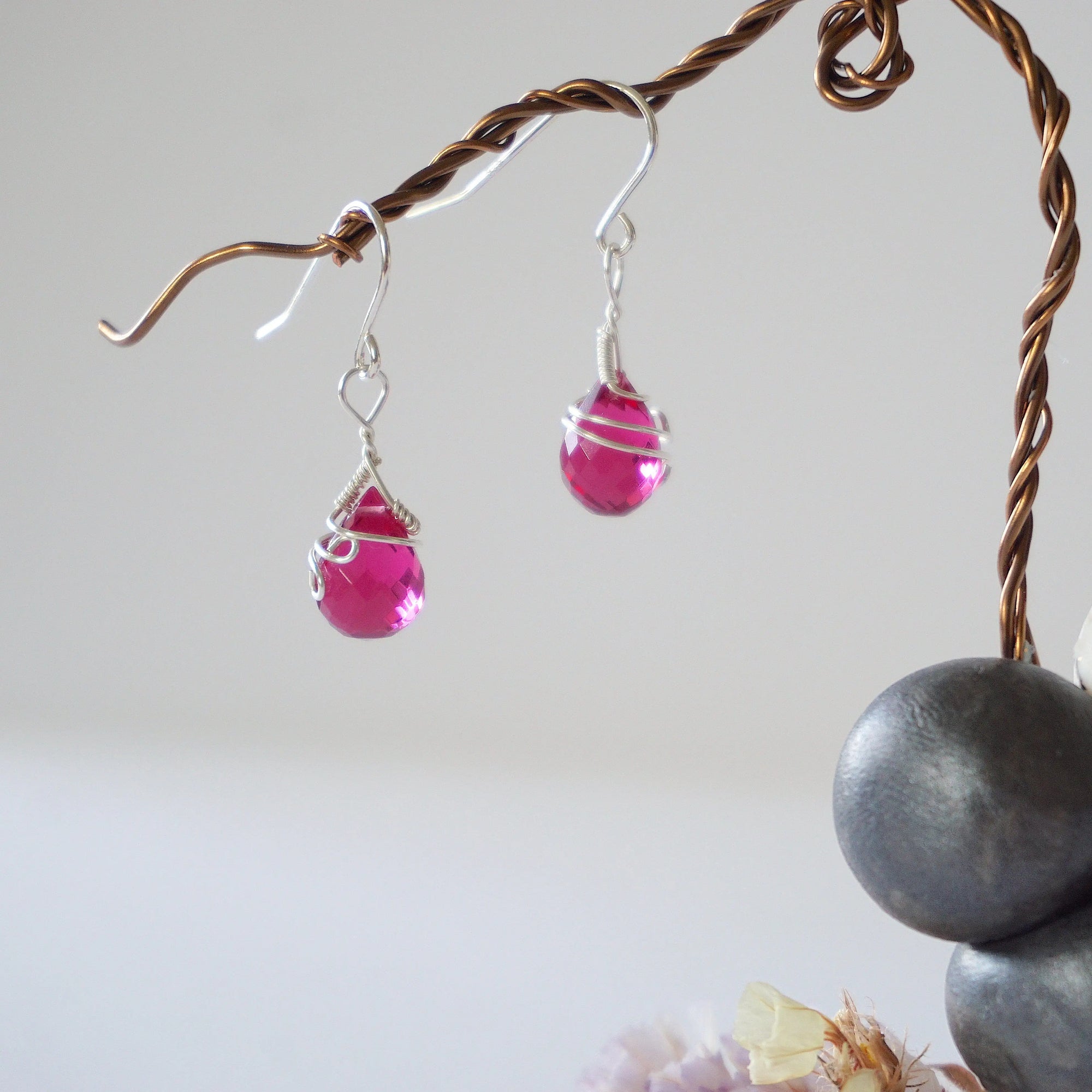 Pink Tourmaline Sterling Silver Drop Earring Designs by Nature Gems