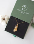 Raw citrine necklace in 14k gold filled displayed in branded Designs by Nature Gems jewelry box. Artisan November birthstone gift for women.