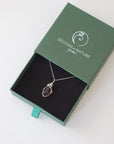 Raw garnet crystal necklace in 925 sterling silver presented in gift box by Designs by Nature Gems