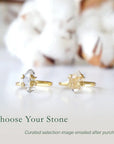 Two adjustable raw Herkimer diamond rings in 14k gold vermeil showing natural variation in stone size and shape.