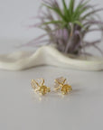 Back side angle view of raw Herkimer diamond stud earrings with minimalist prong setting in 14k gold vermeil.