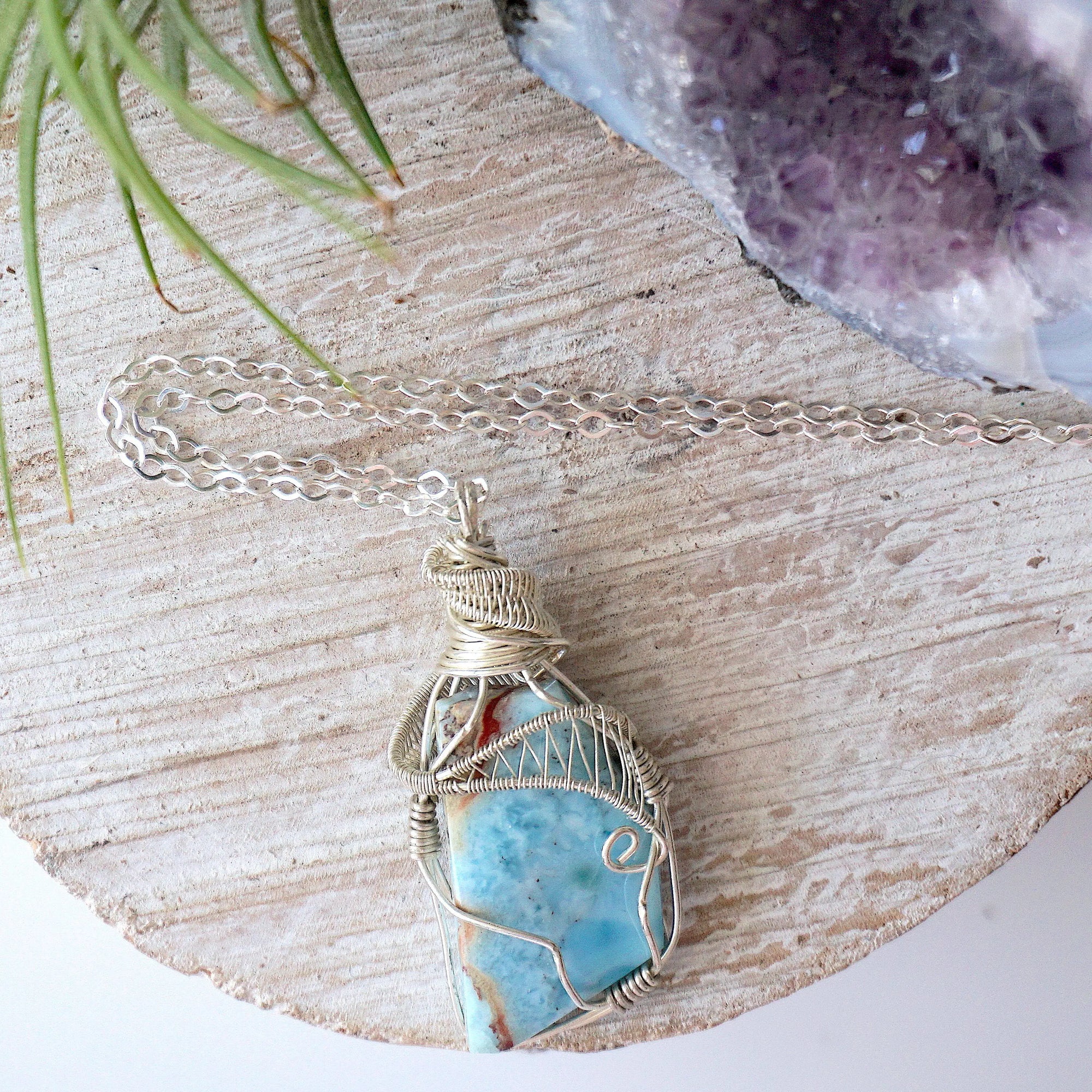 Raw Larimar Crystal Pendant - in Sterling Silver DesignsbyNatureGems