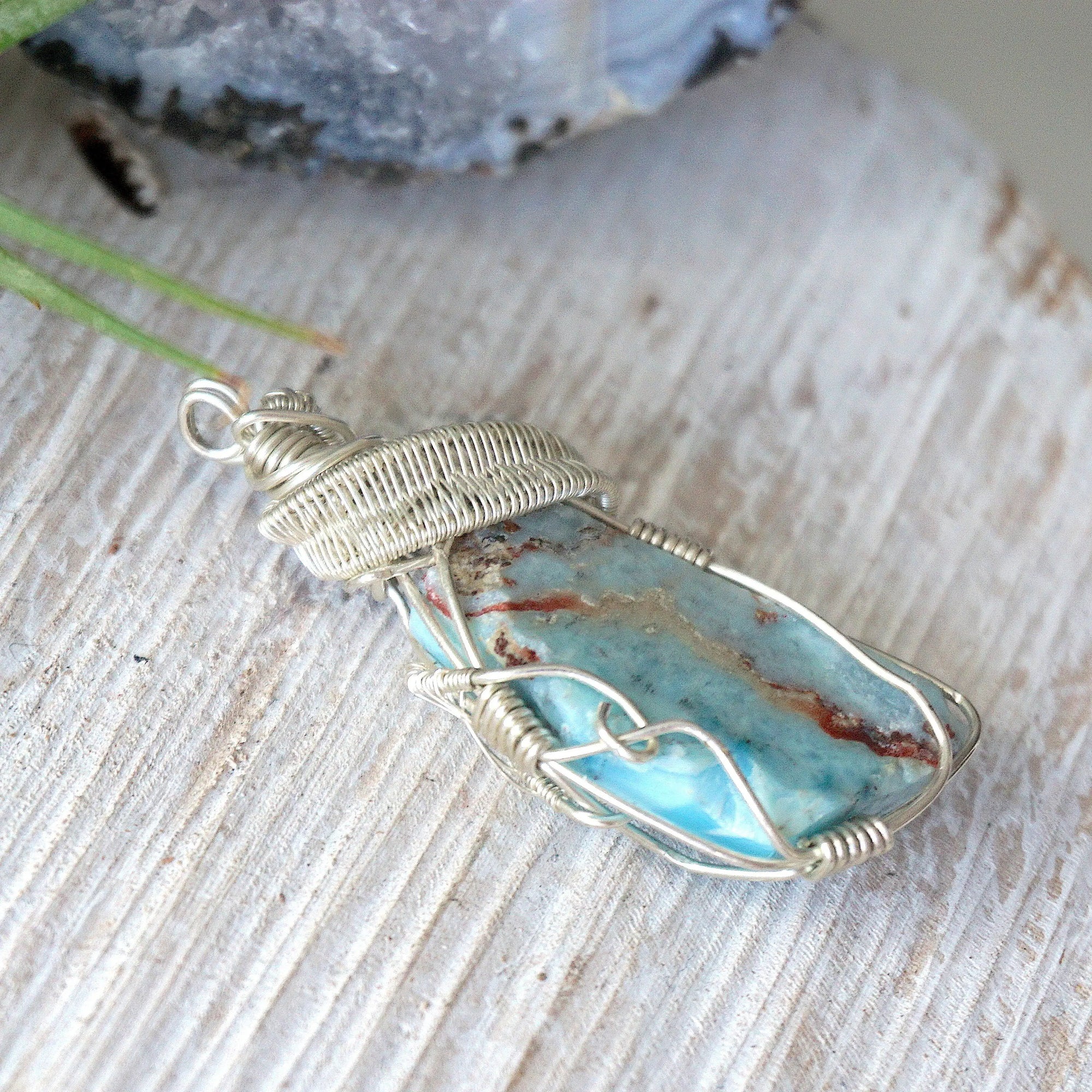 Raw Larimar Crystal Pendant - in Sterling Silver DesignsbyNatureGems