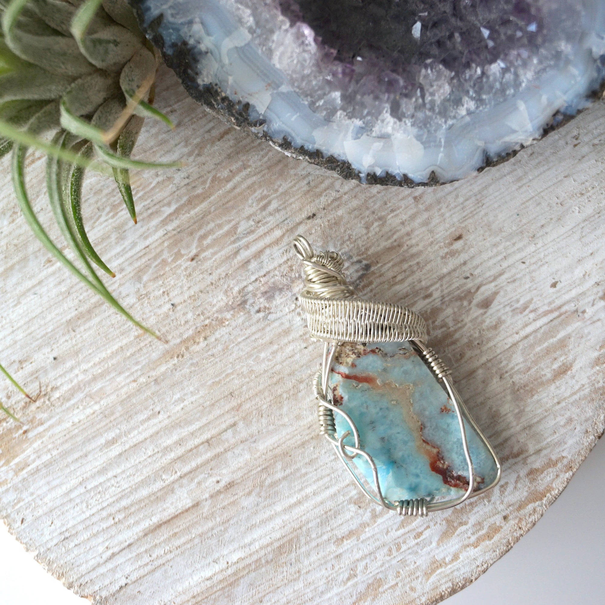 Raw Larimar Crystal Pendant - in Sterling Silver DesignsbyNatureGems
