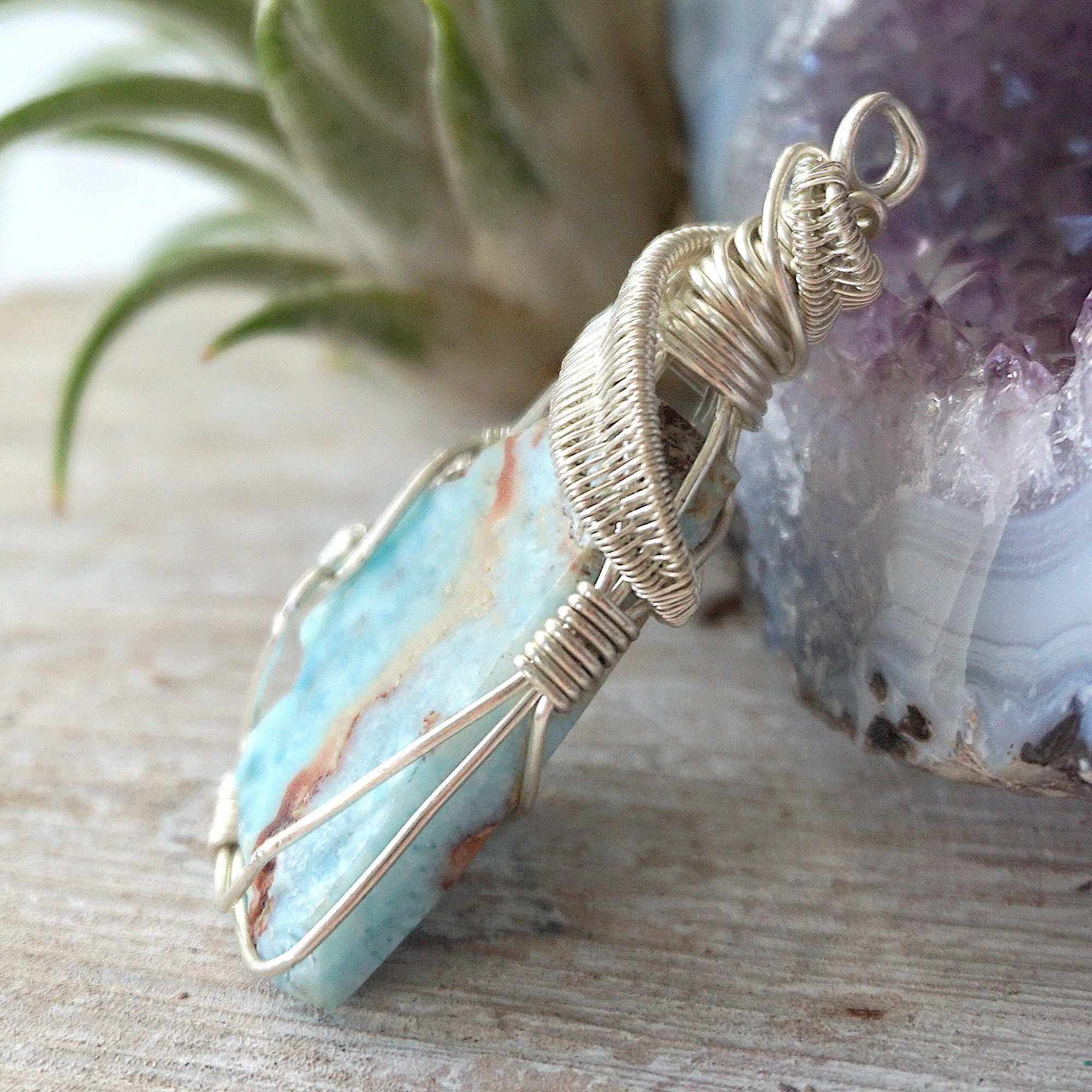 Raw Larimar Crystal Pendant - in Sterling Silver DesignsbyNatureGems
