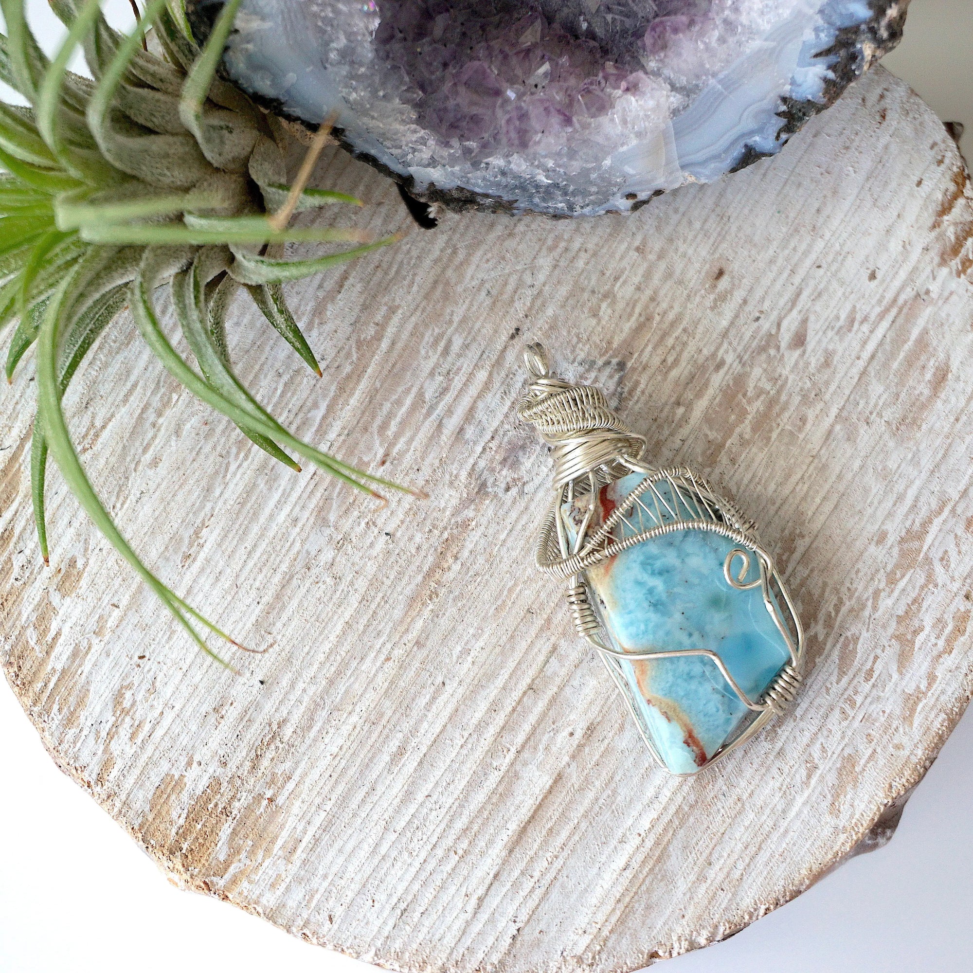 Raw Larimar Crystal Pendant - in Sterling Silver DesignsbyNatureGems