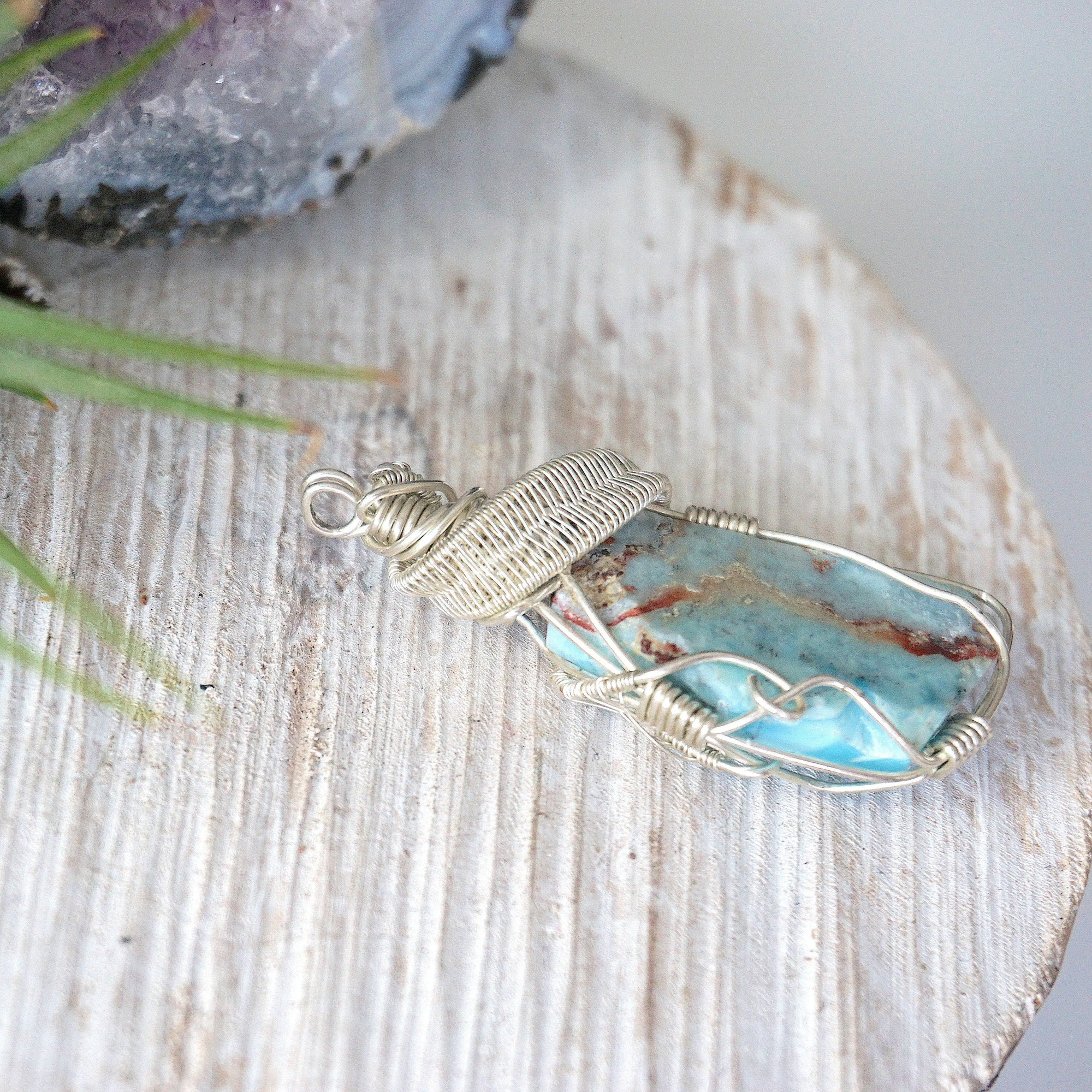 Raw Larimar Crystal Pendant - in Sterling Silver DesignsbyNatureGems