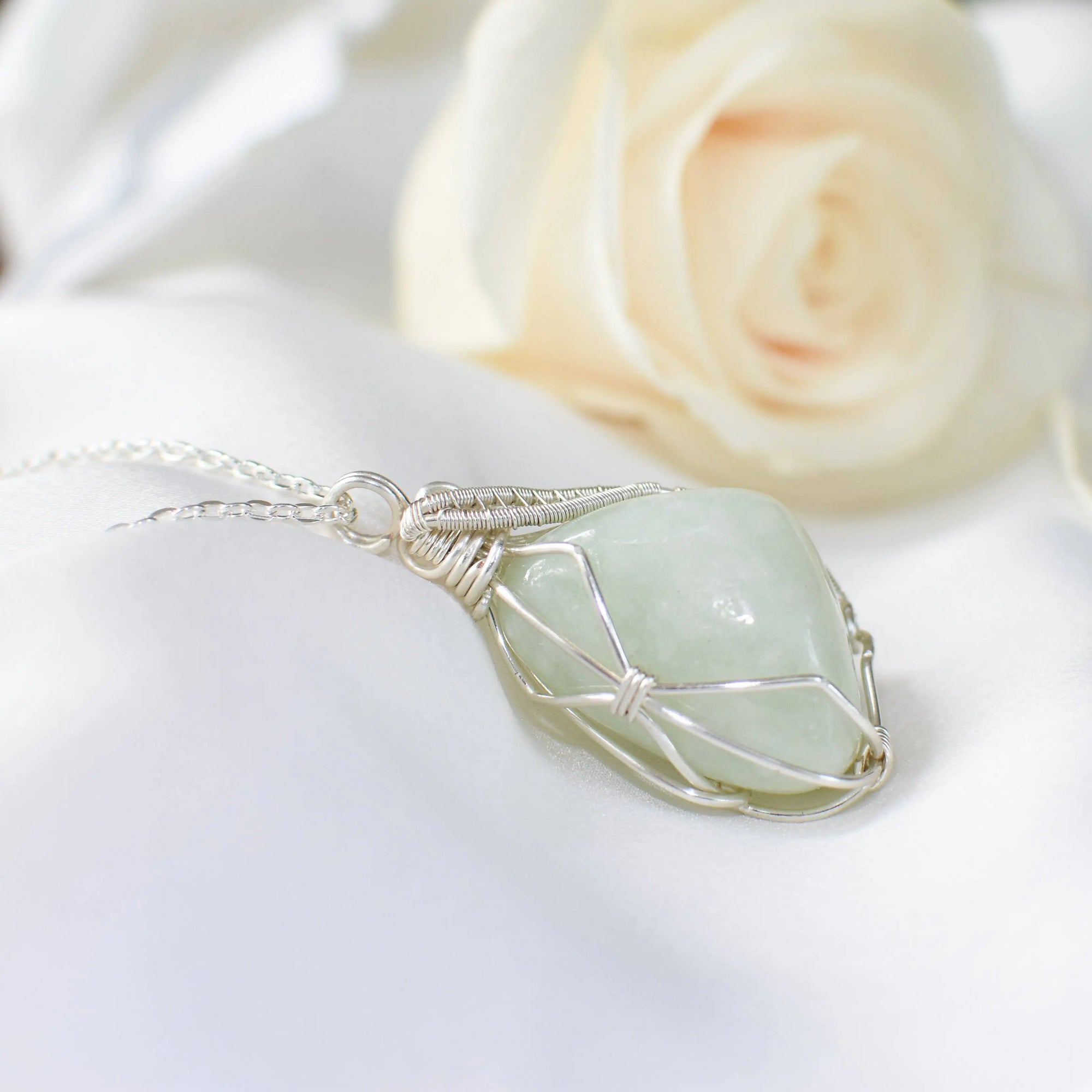 Raw Light Green Jade Necklace DesignsbyNatureGems