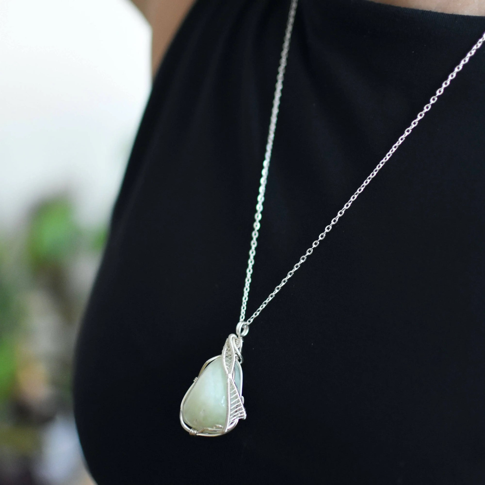 Raw Light Green Jade Necklace DesignsbyNatureGems