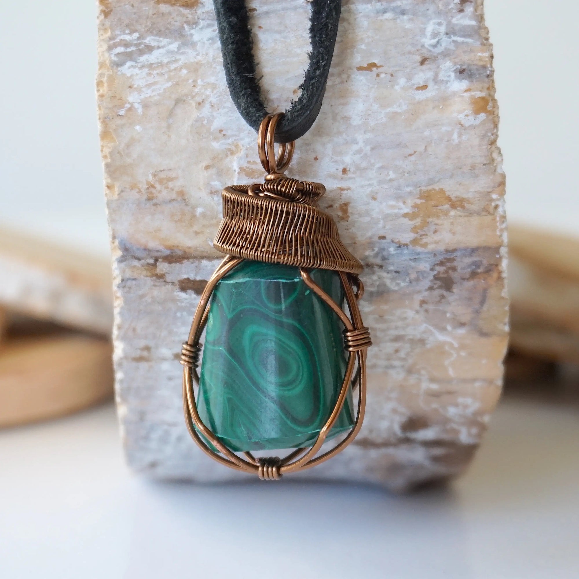 Raw Malachite Pendant Necklace - Antique Bronze DesignsbyNatureGems