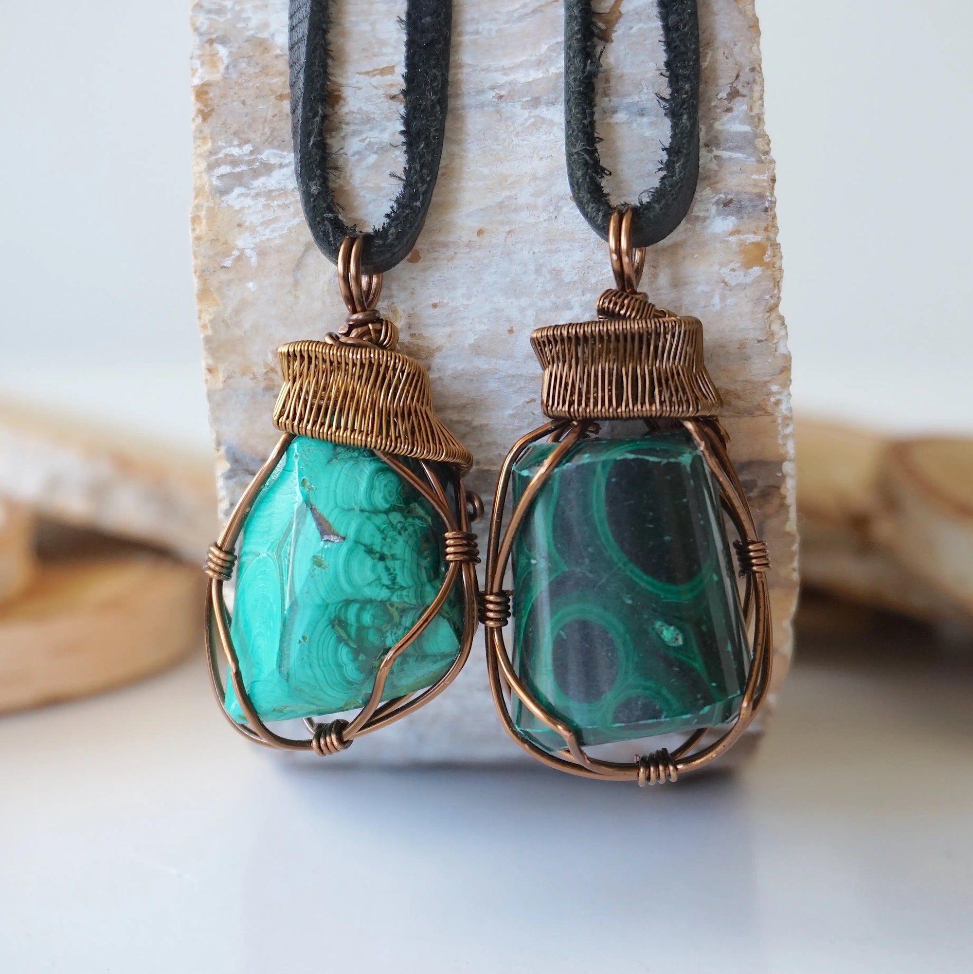 Raw Malachite Pendant Necklace - Antique Bronze DesignsbyNatureGems