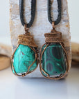 Raw Malachite Pendant Necklace - Antique Bronze DesignsbyNatureGems