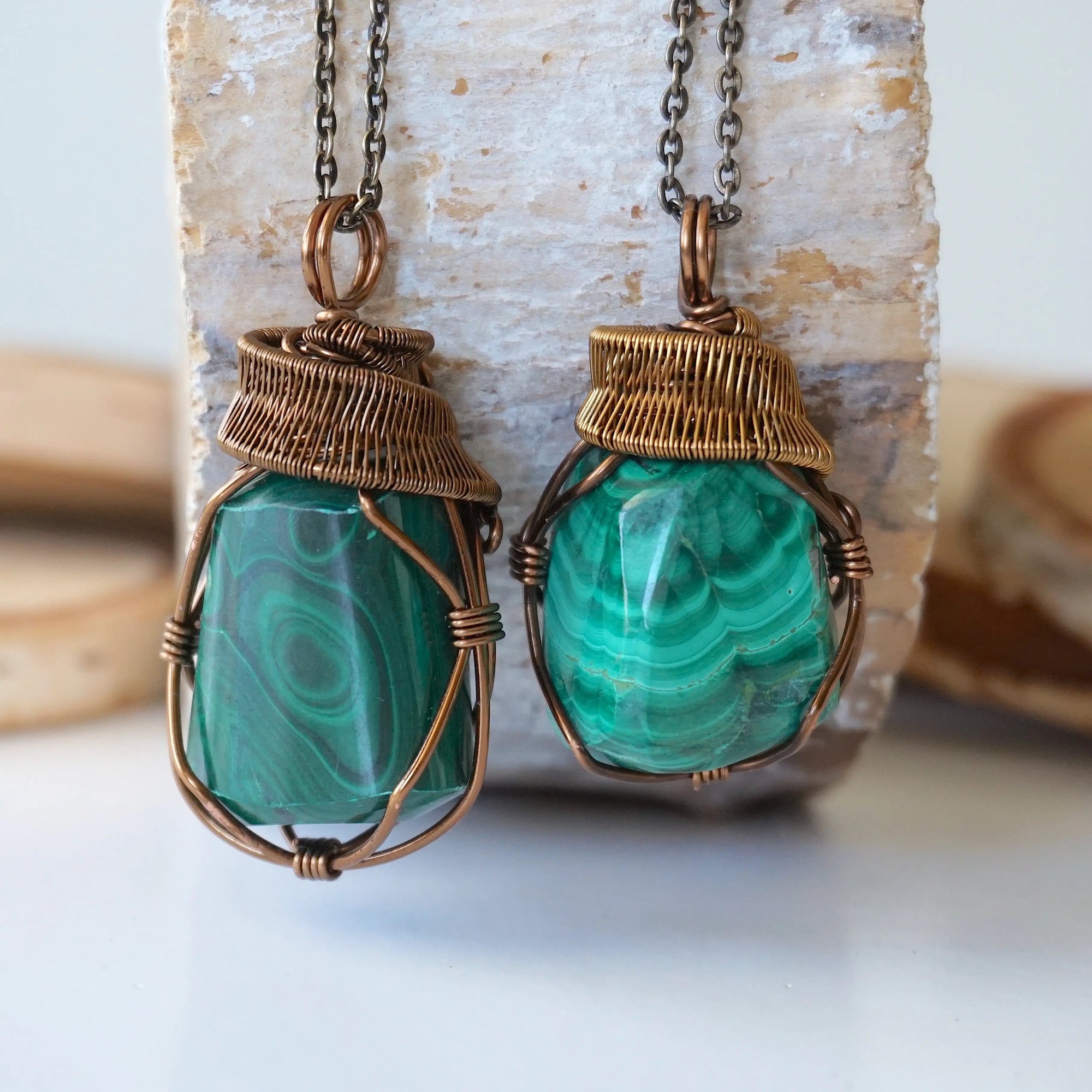 Raw Malachite Pendant Necklace - Antique Bronze DesignsbyNatureGems
