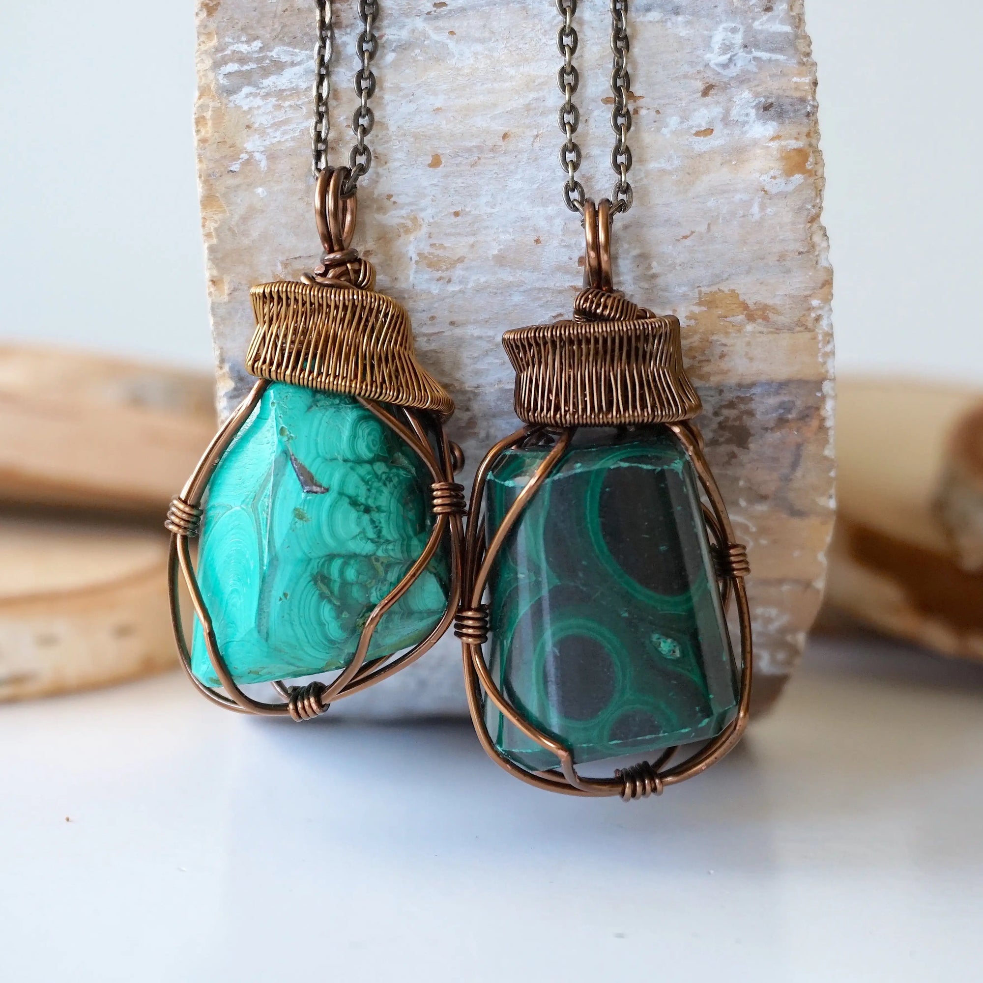 Raw Malachite Pendant Necklace - Antique Bronze DesignsbyNatureGems