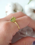 Raw peridot adjustable ring for women in 14k gold vermeil — vivid olive green crystal on artisan setting, fits US sizes 4–10, handmade August birthstone jewelry by Designs by Nature Gems