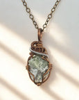 Raw peridot necklace for women — sage green crystal pendant with two-tone wire wrap on antique bronze cable chain, handmade August birthstone jewelry by Designs by Nature Gems
