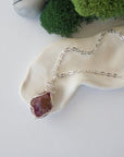 Raw ruby necklace with silver wire wrapped pendant on cable chain — handmade crystal jewelry for women by Designs by Nature Gems