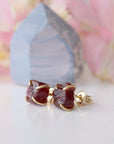 Raw ruby prong stud earrings with natural rough ruby in 14k gold vermeil claw setting — handmade crystal jewelry by Designs by Nature Gems