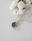 Raw sapphire necklace for women — handmade silver wire wrapped pendant on silver cable chain, September birthstone, by Designs by Nature Gems